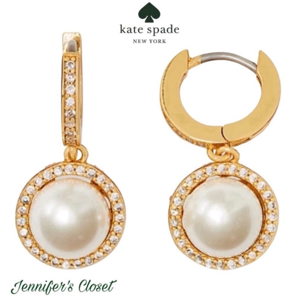 Kate Spade Pearl Charm Drop Hoop Earrings / NWT